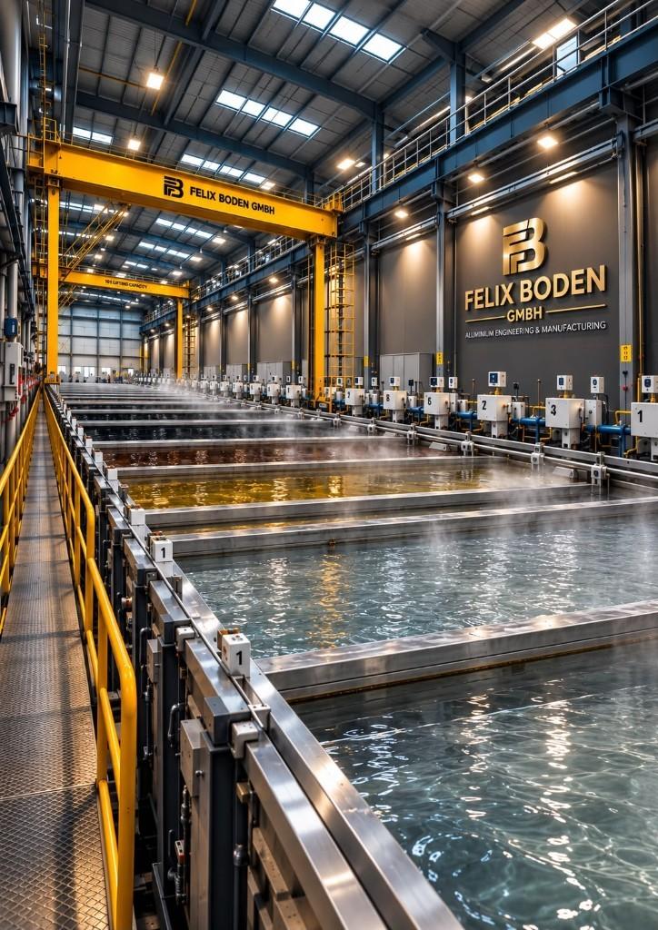 Felix Boden anodizing line with high-capacity electrolytic pools and overhead crane