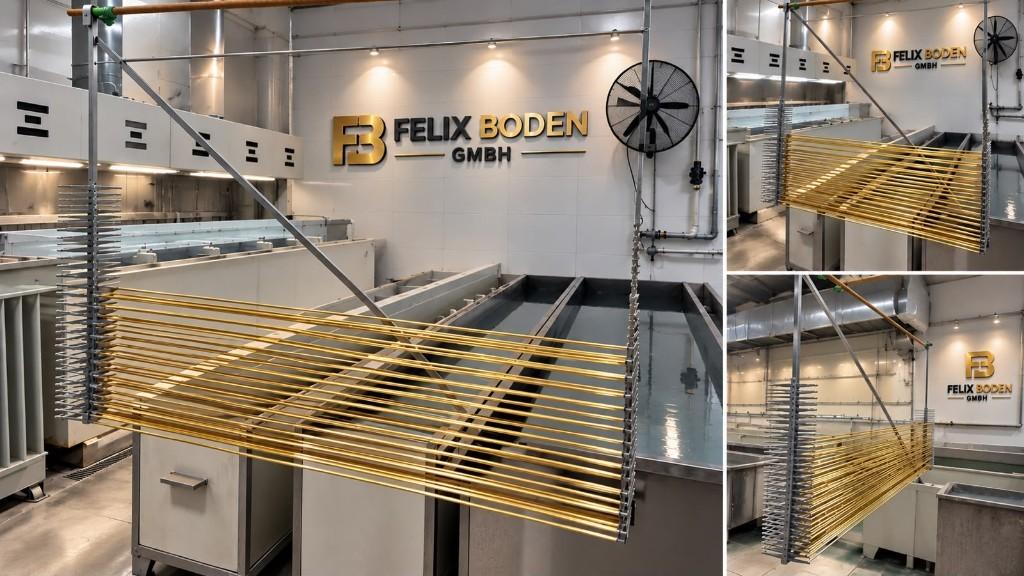 Inlay profiles loaded on racks above the process baths in the Felix Boden facility